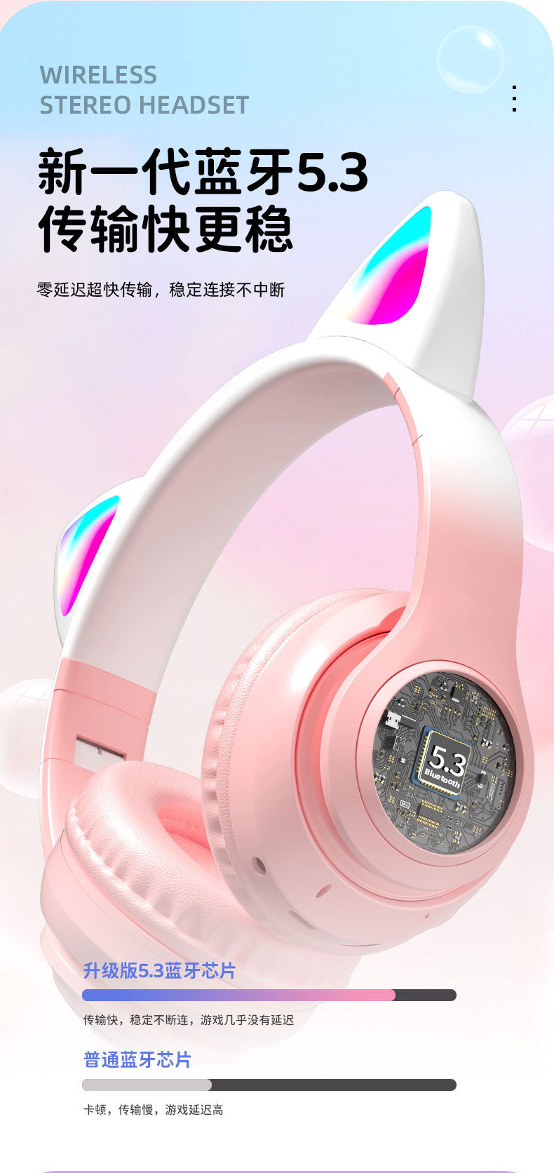 Space Capsule Cat Ear Bluetooth Headphones5.3Head-mounted Cute Glowing Cross-border Hot Item STN28S Ultra-long life battery