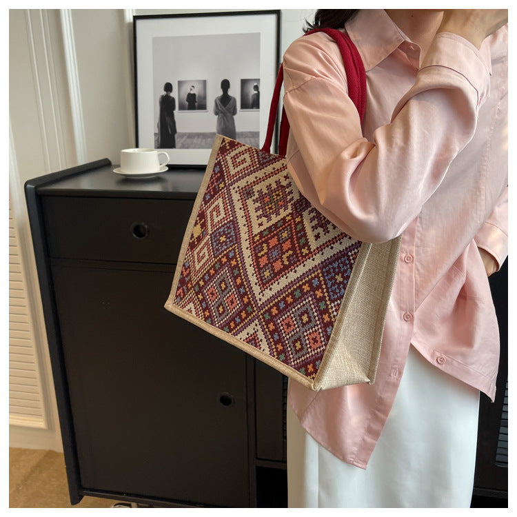 Large Capacity Commuter Bag Women2023New Fashion Single Shoulder Tote Bag Ethnic Style Student Handbag Class Bag Trendy