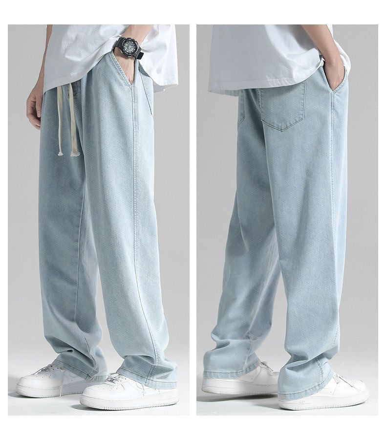 Vintage Jeans Men Summer Thin Loose Straight Versatile Trendy Brand Hong Kong Style Wide Leg Casual Long Pants
