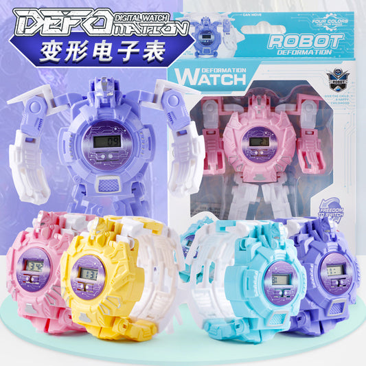 Children's Transforming Watch Electronic Watch Boys and Girls Robot Transforming Internet Celebrity Gift Kids Elementary School Student Gift Prize