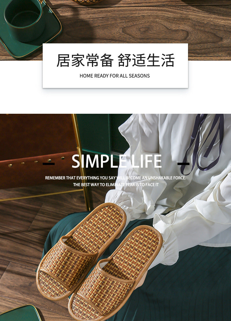 Home Rattan Grass Slippers for Women, Non-Slip Indoor Couple Slippers for Men and Women, Spring and Summer Bamboo Woven Sandals