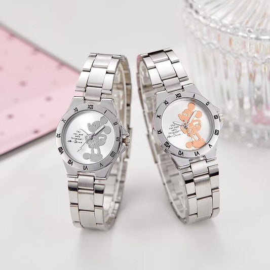 Cross-border Steel Band Mickey Mouse Waterproof Quartz Watch for Primary and Secondary School Students