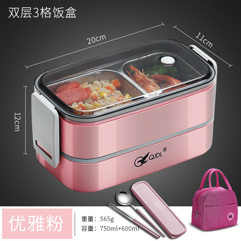 304Stainless Steel Sealed Insulated Lunch Box for Students and Office Workers, Microwave Safe, Double-Layer Lunch Container