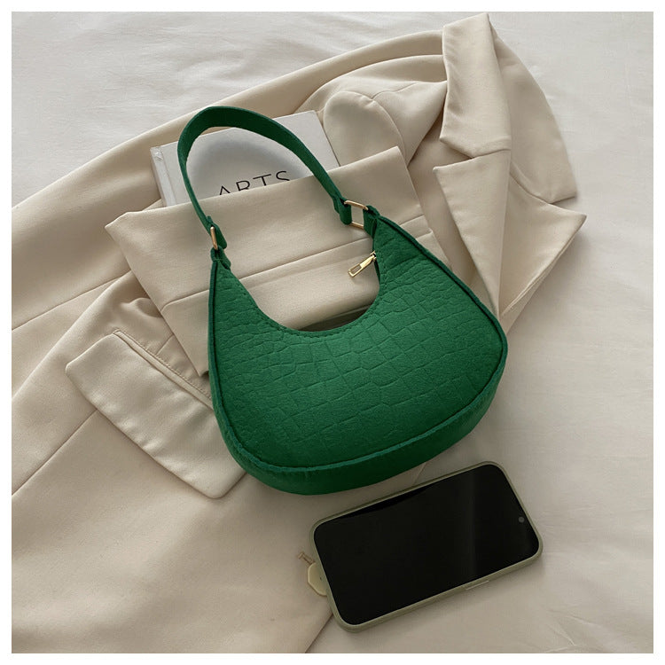 Solid Color Elegant Women's Bag2024Trendy Korean Style Autumn Winter New Stone Pattern Underarm Bag Casual Shoulder Handbag