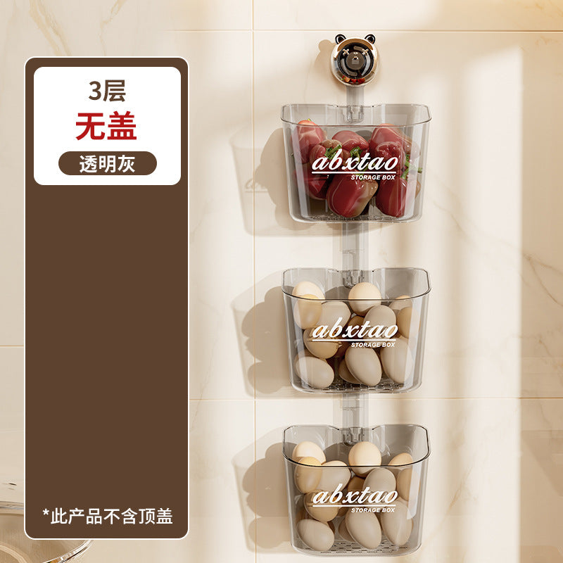 Kitchen Onion Ginger Garlic Storage Box Wall-Mounted Suction Cup Draining Rack Ginger Garlic Storage Artifact No-Drill Hanging Basket