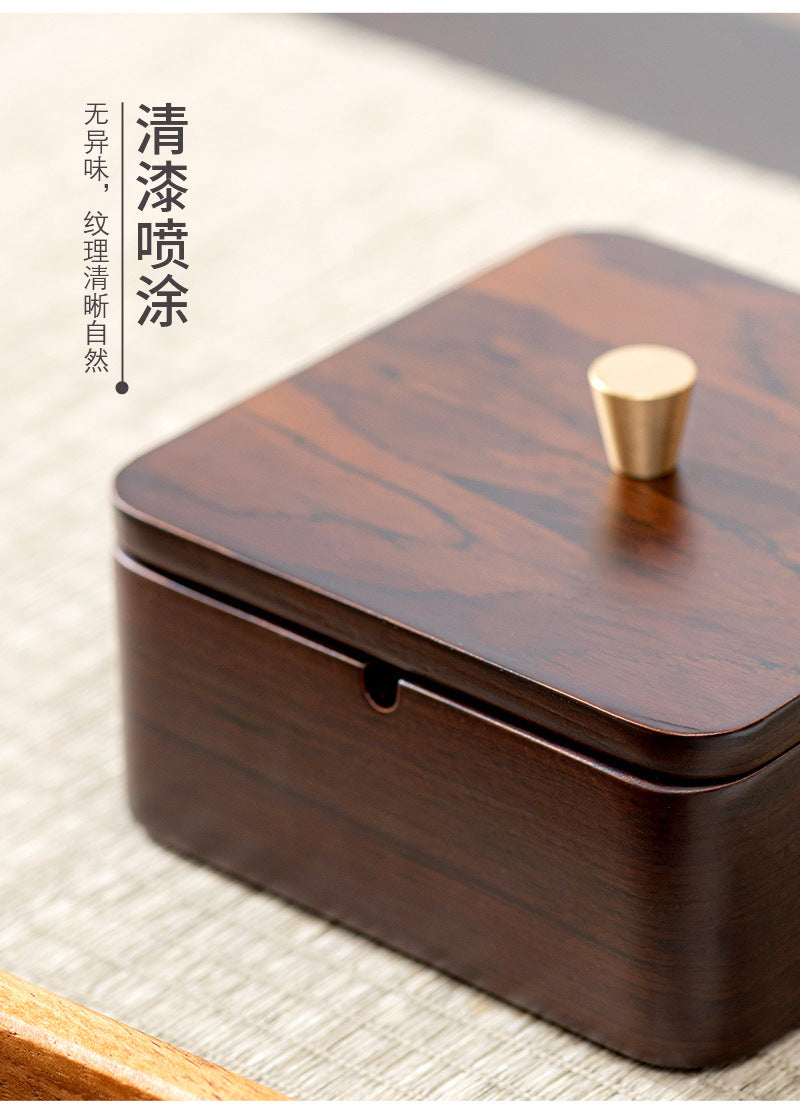 Walnut Ashtray for Home Living Room with Lid, Anti-Fly Ash, Stainless Steel Inner Liner, Creative Office Quality Ashtray