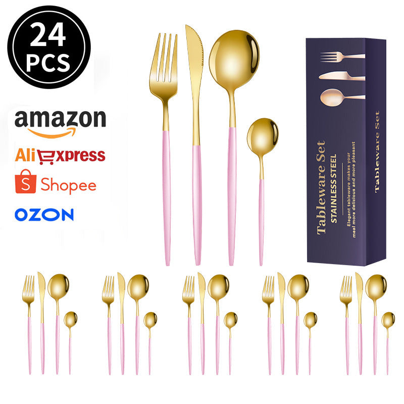 spoon Jieyang Manufacturer Wholesale Cross-Border Stainless Steel Tableware Set24Set Household Cutlery and Utensils