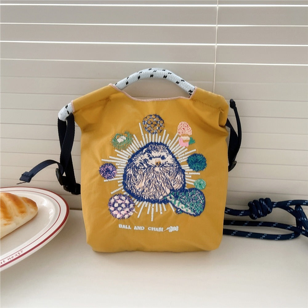 Japanese Style BallChain Same Style Eco-Friendly Embroidered Shopping Bag Nylon Fabric Floral Handheld Niche Fashion Shopping Bag