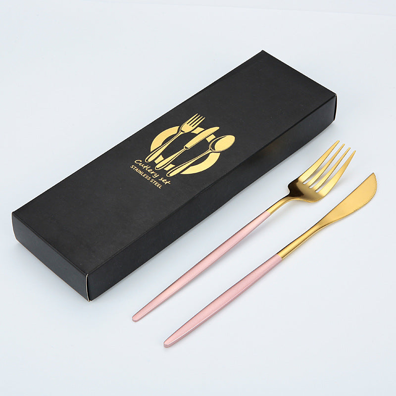 Portuguese Cutlery Stainless Steel Knife and Fork Two-Piece Set Western Steak Knife Fork Spoon Cutlery Gift Box Set Customizable LO