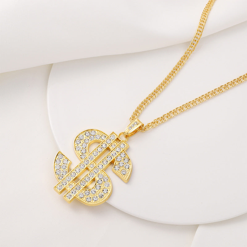 Factory Direct Supply Exquisite Fashion Necklace Imitation Dollar Sign Diamond-Encrusted Jewelry Pendant In Stock Wholesale Luxury