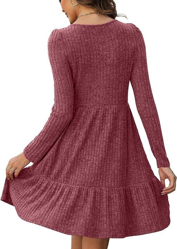 2023Autumn and Winter TEMU Amazon European and American Women's Fashion Cross-Border New Striped Round Neck Knitted Sweater Dress for Women