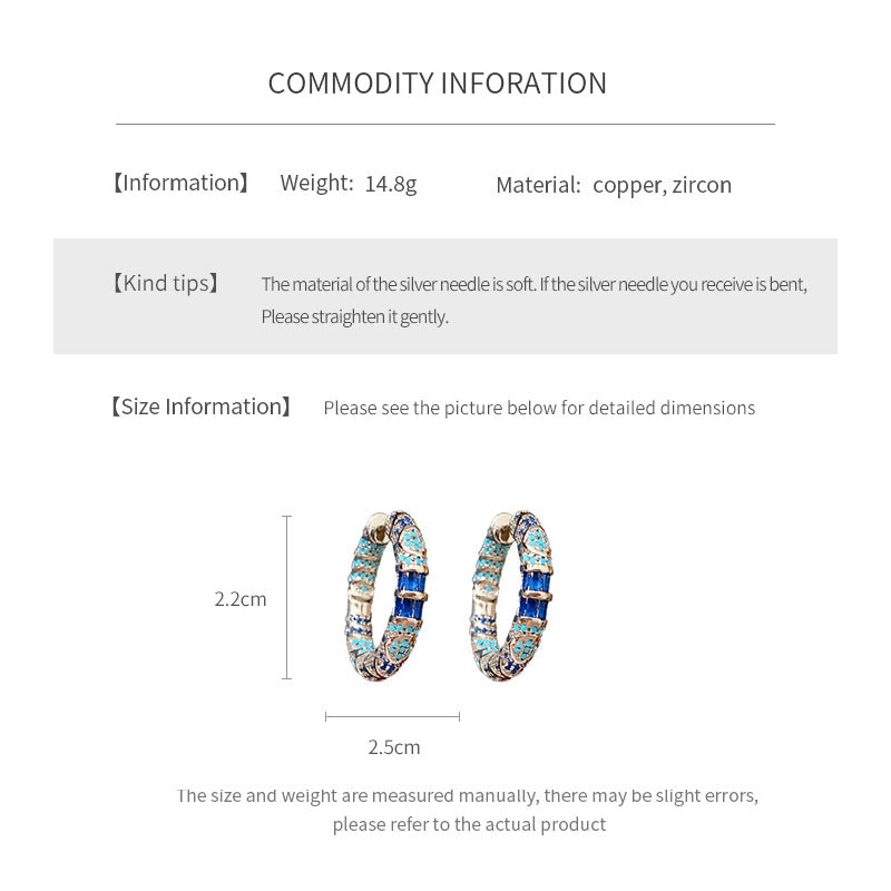 Medieval vintage Light Luxury Earrings Versatile Palace Style Zircon Round Ear Clips Niche High-end Fashion Earrings