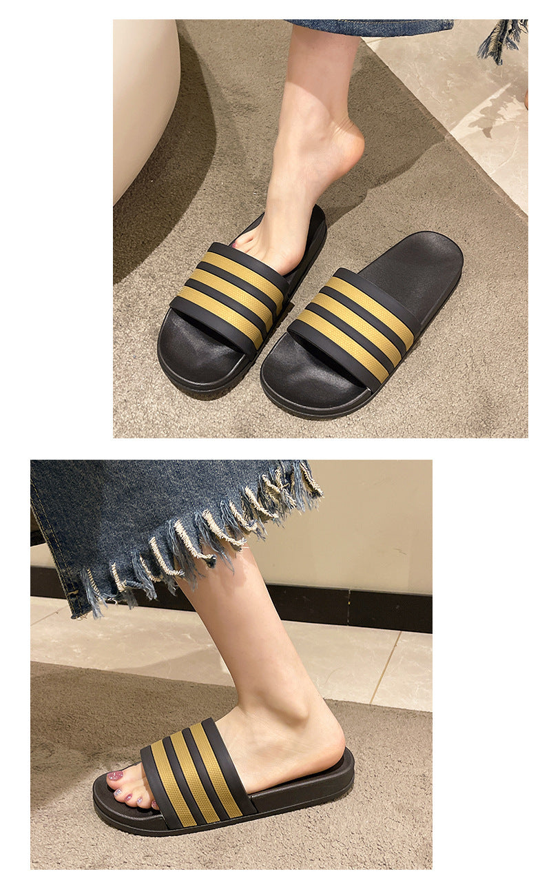 Men's Three-Stripe Slippers2024New Korean Style Outdoor Indoor Home Bathroom Non-Slip Beach Sandals
