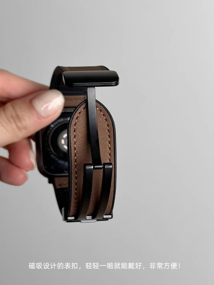 Suitable for Apple s10Huawei watch5Mi Bracelet9pro Silicone Sticker Crazy Horse Leather fit4Magnetic buckle3Strap