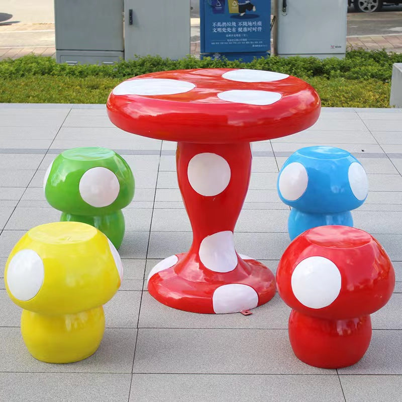 Outdoor fiberglass mushroom table and chair ornament Yard Table Courtyard Garden Kindergarten Garden Landscape Sculpture Ornament