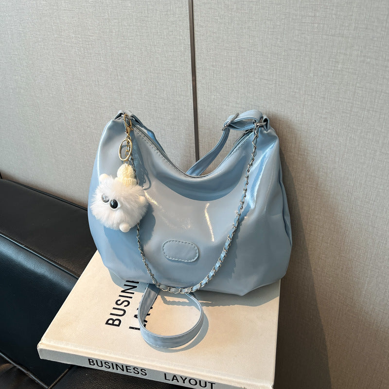Summer Fashion Simple Casual Soft Surface Fresh Glossy Solid Color Large Capacity Commuter Shoulder Crossbody Bag2025New