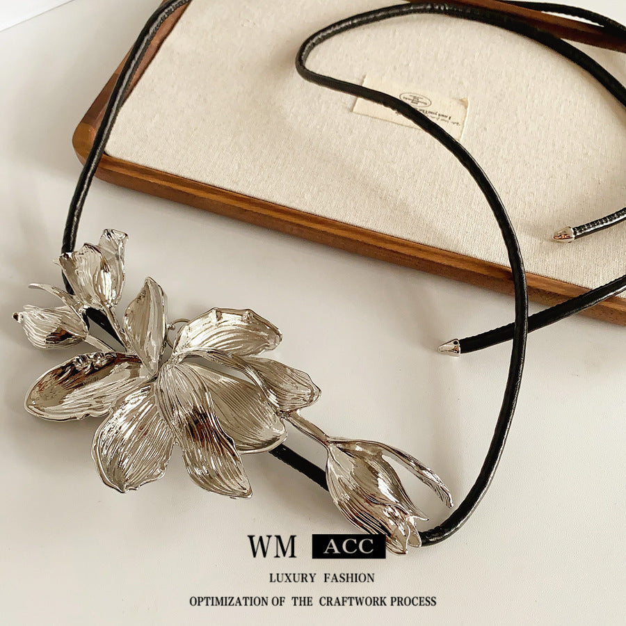 European and American Retro Leather Rope Tulip Flower Waist Chain Cross-Border Exaggerated Fashion Belt Unique Niche Versatile Waist Accessory