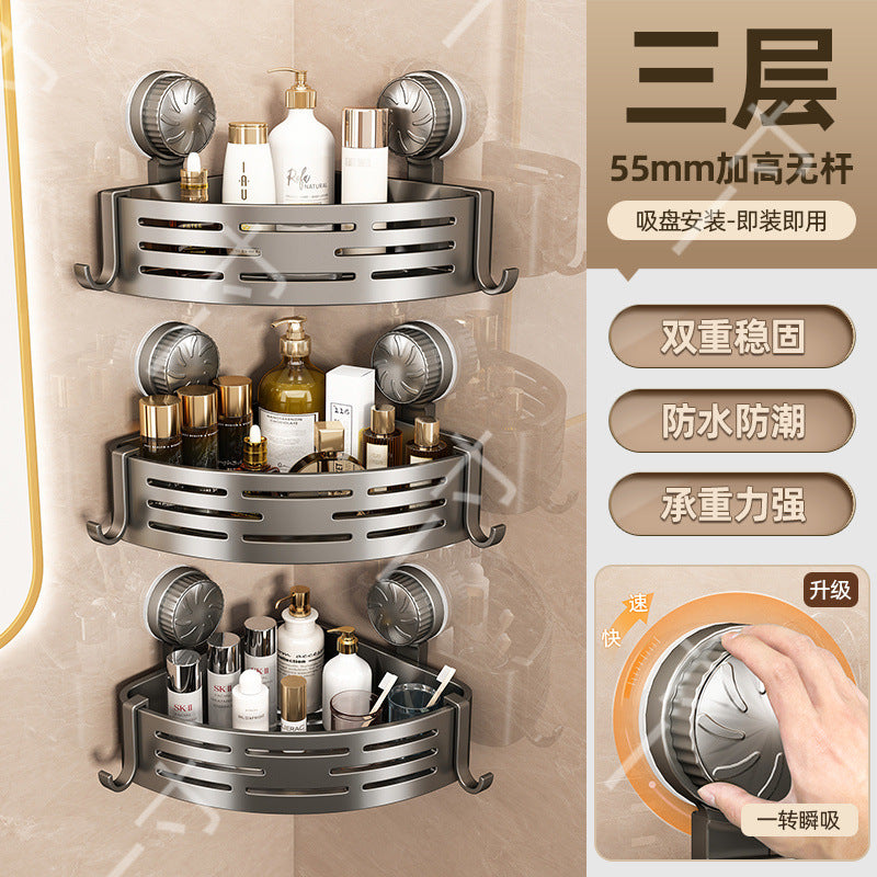 Suction Cup Triangle Basket Storage Rack Bathroom Toilet Wall-Mounted Organizer Rack Washroom Sink Corner No-Drill Organizer
