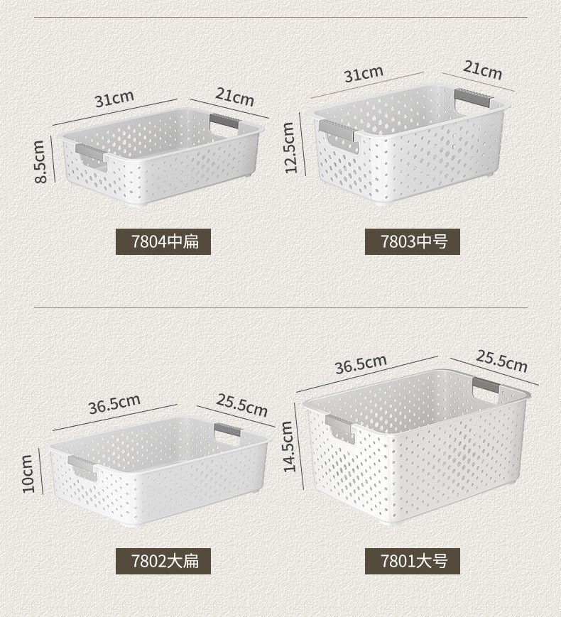 Japanese Style Kitchen Plastic Storage Basket Household Hollow Out Organizer Storage Box Handheld Bathroom Desktop Cosmetic Storage Basket