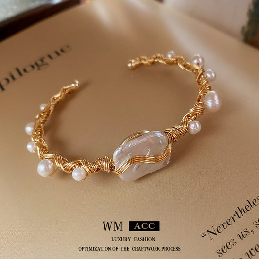 Baroque Pearl Wrap Open Bracelet Fashionable Light Luxury Elegant High-end Bracelet New Style Hand Jewelry Wholesale