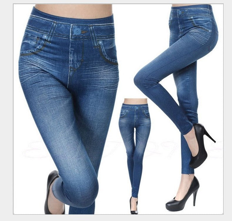 Yiwu Factory 3Color8Code tv Women's Imitation Denim Leggings Spring and Autumn High Waist Outer Wear One-piece Pants Cross-border Women's Pants