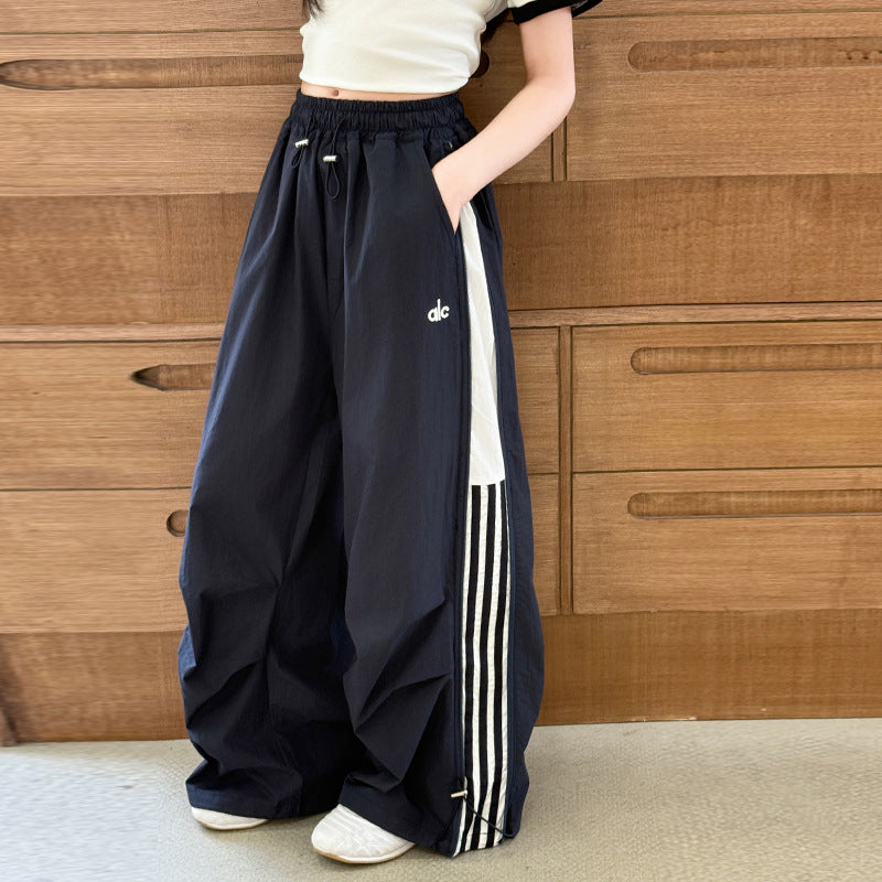 Girls' Summer Thin Pants2025New Cool and Stylish Quick-Dry Cargo Pants for Middle School Students Ice Feel Wide-Leg Pants