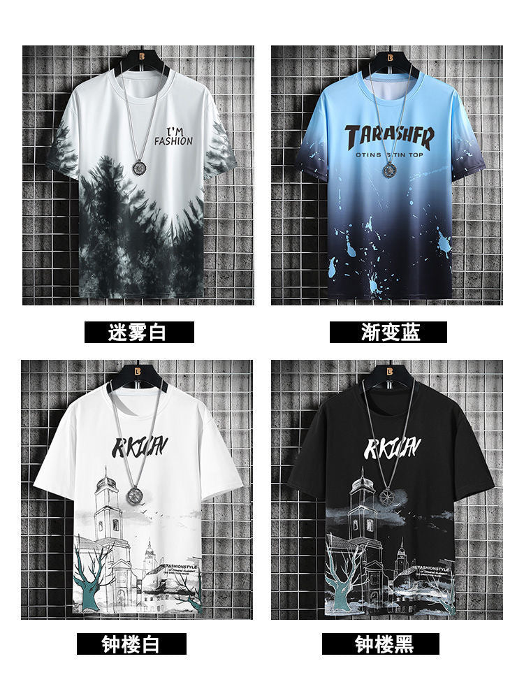 Ice silk short sleeve t Men's Summer T-shirt2025New Trendy Student Youth Half-Sleeve Men's Ice-Sense Ink-Splash T-Shirt