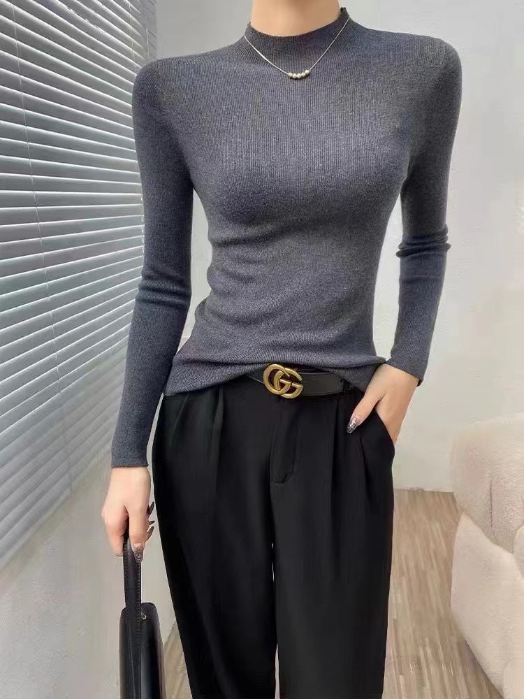 Anchor Red Autumn Winter New High-Quality Wool Base Shirt Women's Half Turtleneck Superfine Wool Sweater Korean Style