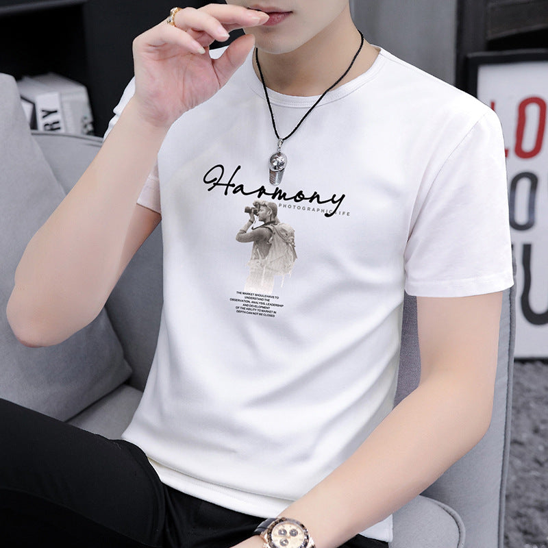 Summer New Men's Short Sleeve t Simple Half-Sleeve Summer Printed Top Versatile Student T-Shirt