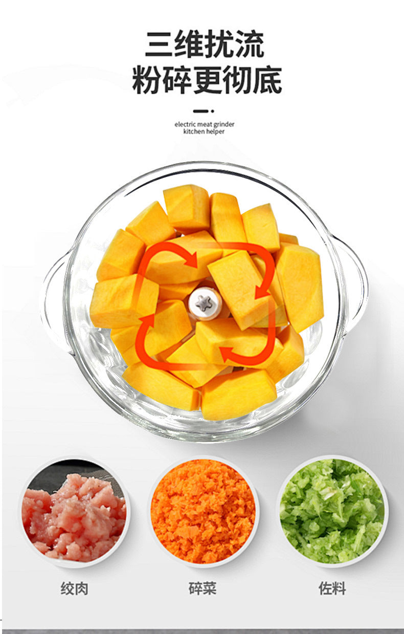 Household Electric Meat Grinder Kitchen Convenient Vegetable Chopper Meat Mincer Blender Manufacturer Supply Visual Glass Food Processor