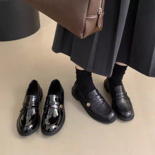 Soft Leather Version~Lancui Thick-Soled Chunky Heel Loafers for Women, Retro Style, Height-Increasing Slip-On Simple Leather Shoes for Petite Women