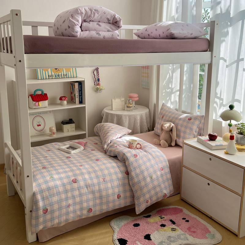 2025Hot-Selling Double-Layer Gauze Student Season Bed Single Quilt Cover Dormitory Dormitory Bunk Bed Three-Piece Set