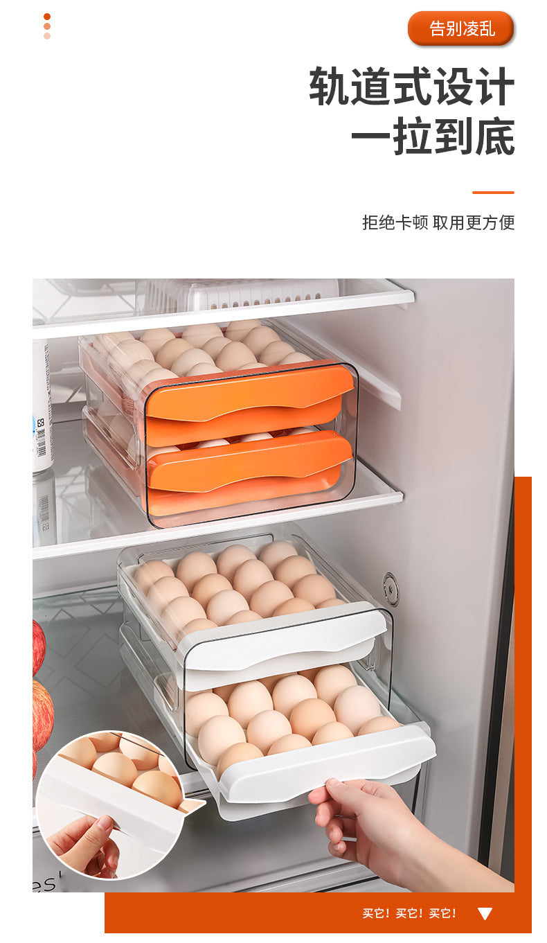Ruge Transparent Double Layer Fresh-Keeping Box Kitchen household plastic sealed egg carton Drawer-style Refrigerator Storage Box