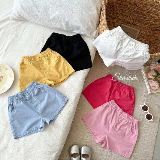 【Little Salted Lemon Seven】Summer New Korean Style Girls' Casual Cute Children's Shorts Baby Solid Color Five-Point Shorts Trendy