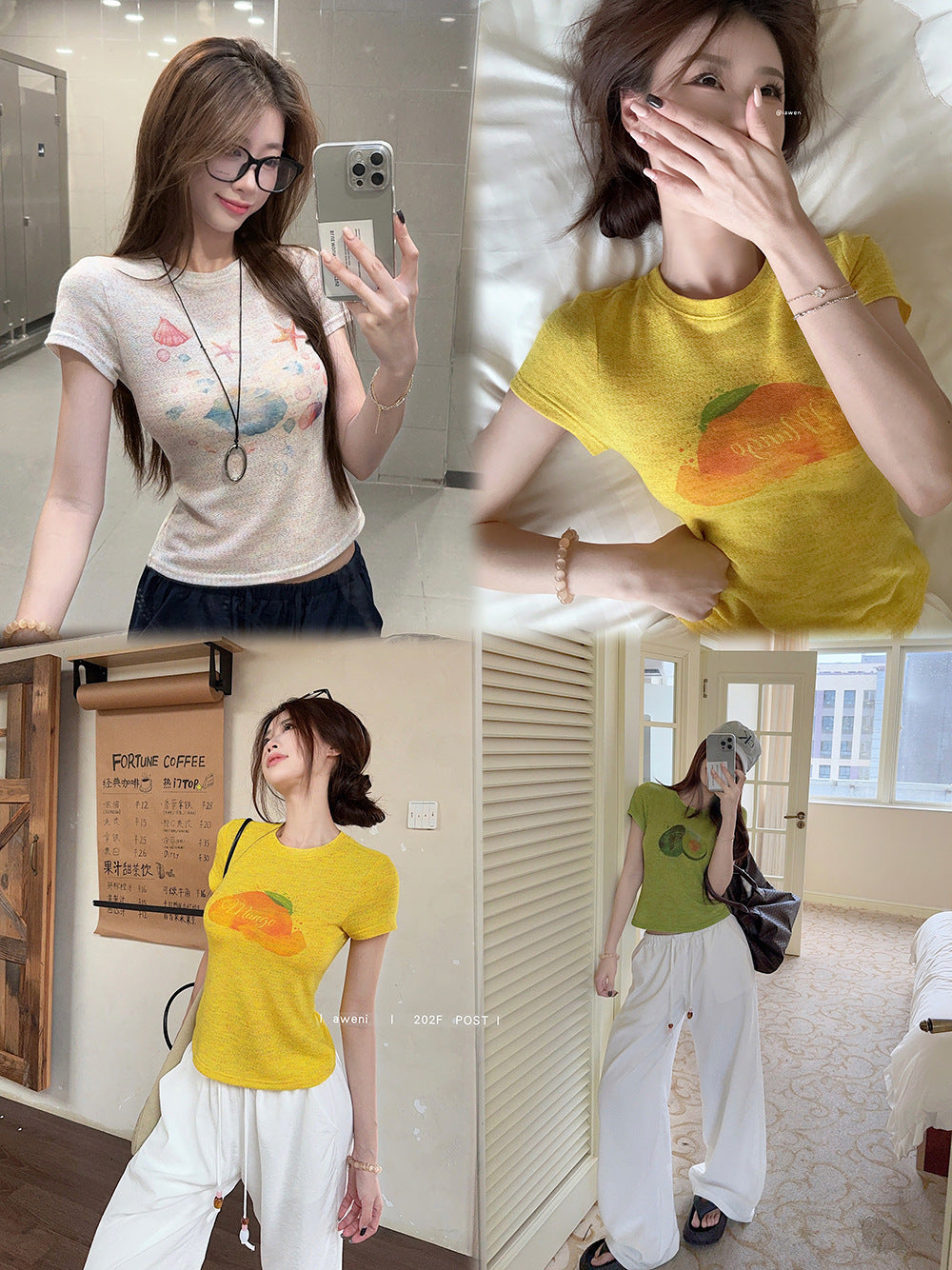 Korean Style chic Unique Youthful Dopamine Print Short Sleeve Slim Fit Round Neck Regular Shoulder Top T Women's Summer T-shirt