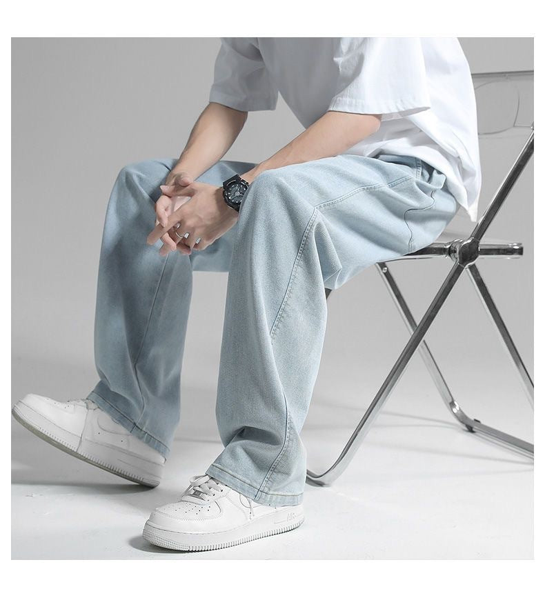 Vintage Jeans Men Summer Thin Loose Straight Versatile Trendy Brand Hong Kong Style Wide Leg Casual Long Pants