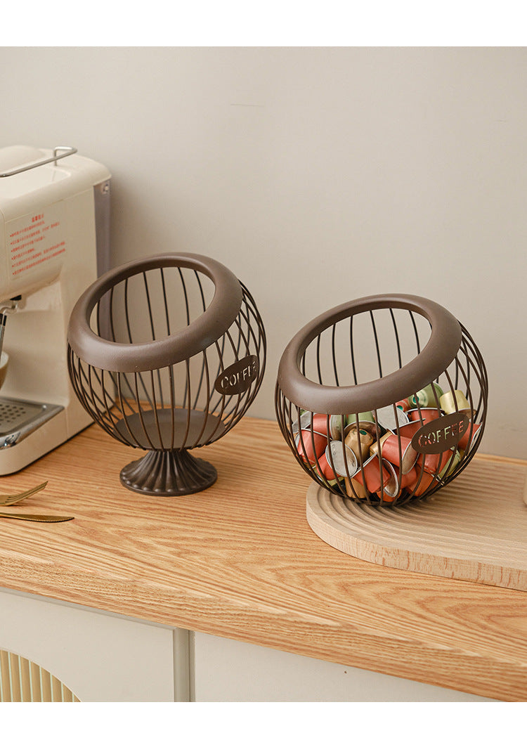Cross-Border Iron Art Fruit Basket Coffee Capsule Storage Basket Desktop Decoration Coffee Table Snacks Dried Fruit Candy Storage