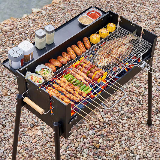 Portable BBQ Grill Outdoor Charcoal Folding BBQ Rack Stainless Steel Thickened BBQ Stove BBQ Barbecue Utensils
