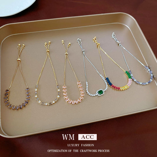 Xiaohongshu Same Style Hot-Selling Zircon Bracelet Light Luxury Niche Exquisite High-End Feel Adjustable Pull Jewelry for Women