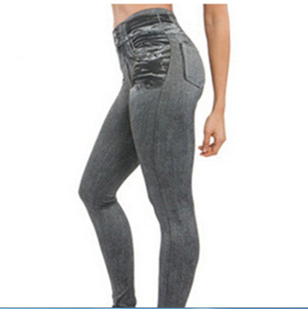 Yiwu Factory 3Color8Code tv Women's Imitation Denim Leggings Spring and Autumn High Waist Outer Wear One-piece Pants Cross-border Women's Pants