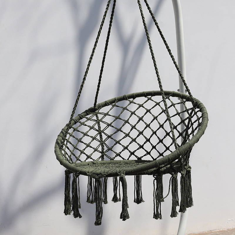 ins Nordic Style Tassel Hanging Chair Handwoven Hanging Basket Cotton Rope Swing Outdoor Hammock Balcony Cradle Chair Wholesale