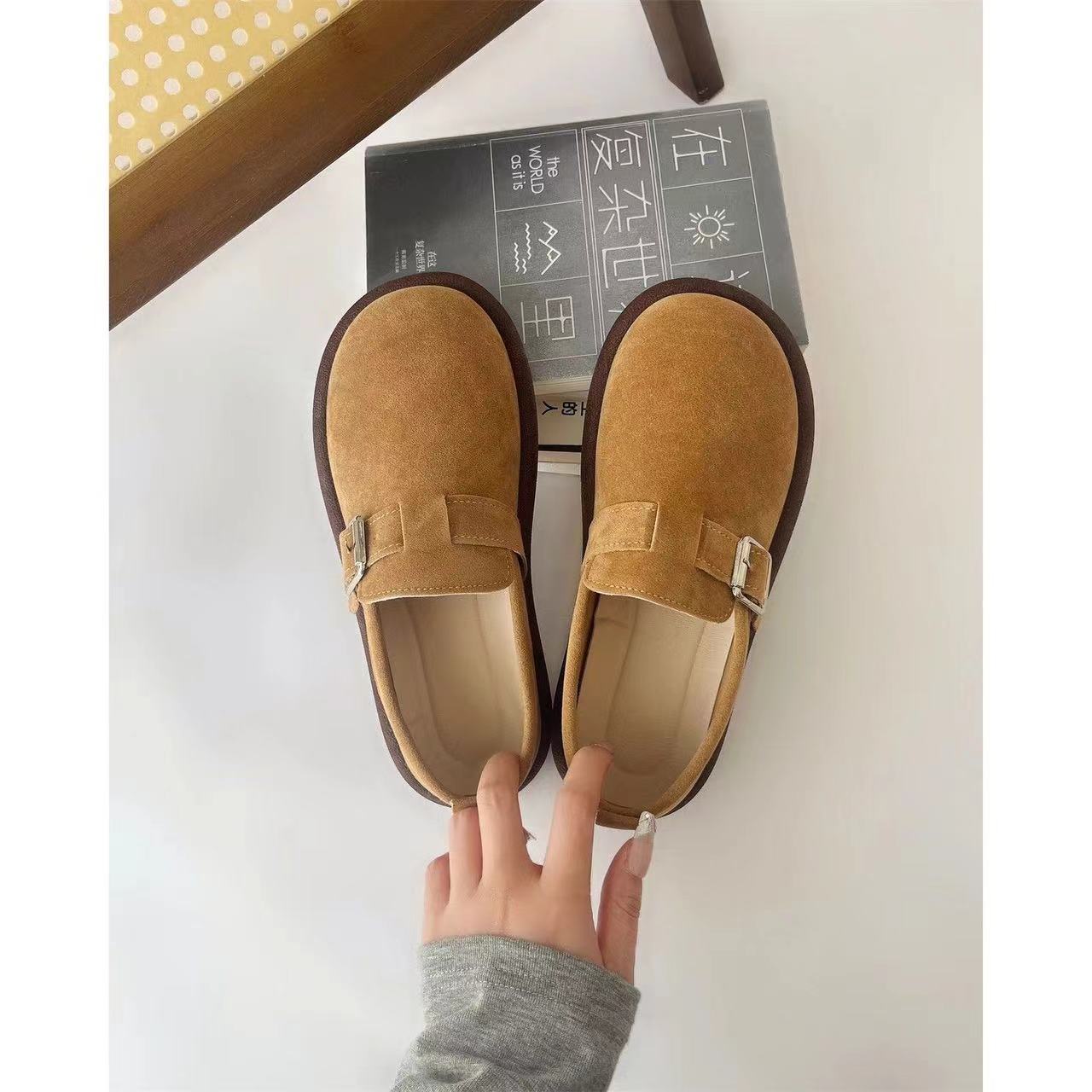 ins Super Popular Versatile Birkenstock Shoes for Female Students2024Spring and Autumn New Retro Slip-On Soft Sole Non-Slip Loafers