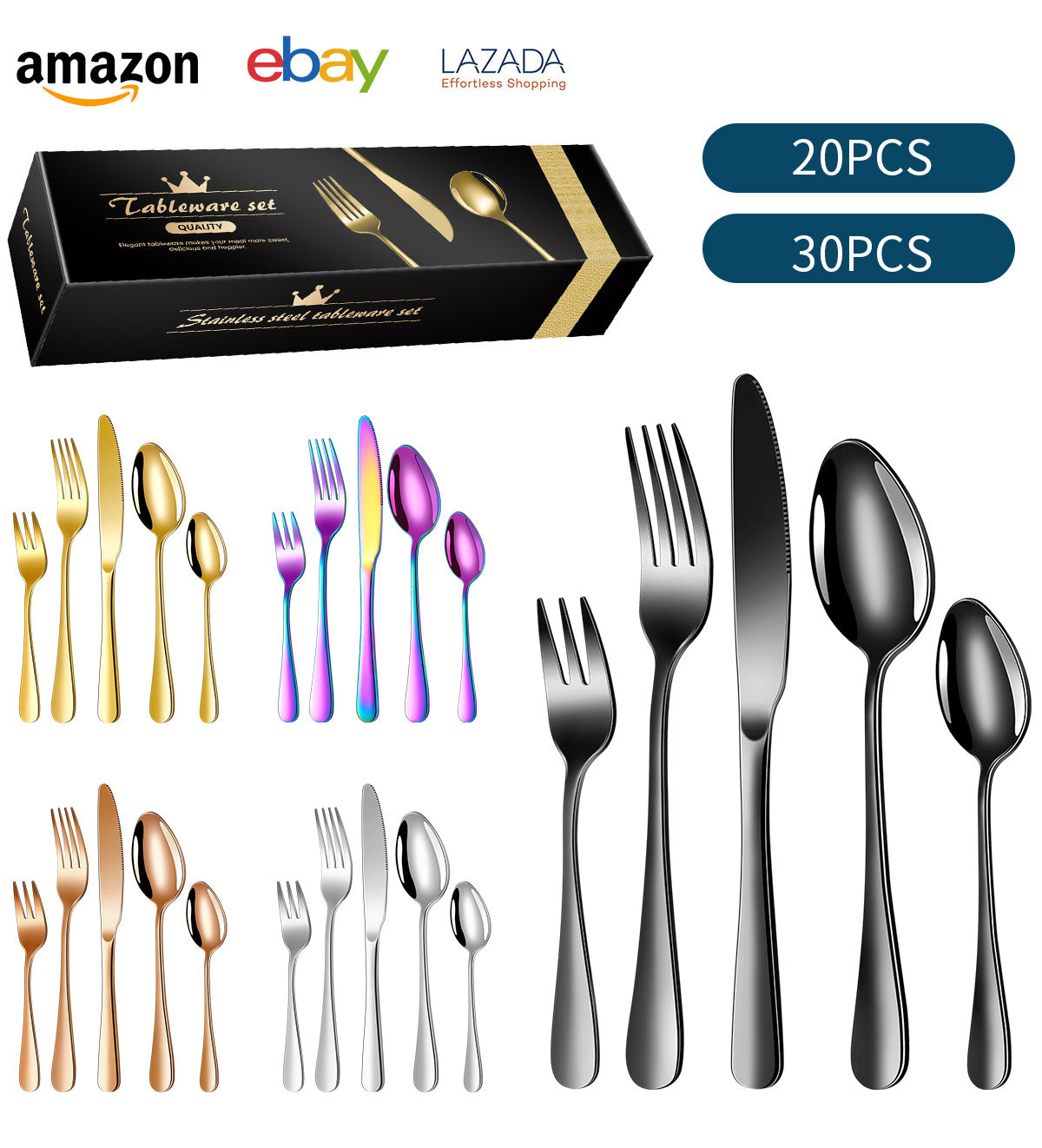 Spoon Wholesale Amazon Stainless Steel Cutlery Set20/30Set Hotel and Home Use1010Cutlery Set