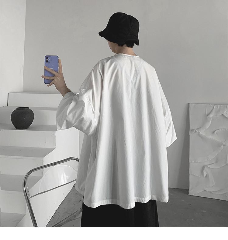 300Plus Size Unique Design Three-Quarter Sleeve Shirt for Men Summer Short Sleeve Cool Japanese Style ins Irregular Top