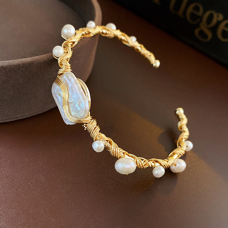 Baroque Pearl Wrap Open Bracelet Fashionable Light Luxury Elegant High-end Bracelet New Style Hand Jewelry Wholesale