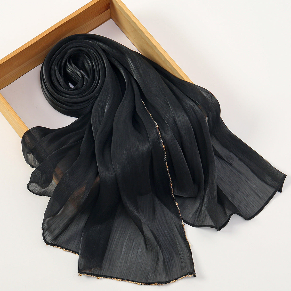 Southeast Asia Hot-Selling Popular Solid Color Chiffon Island Silk Chain Long Scarf Summer Refreshing Breathable Sun-Proof Ethnic Headscarf