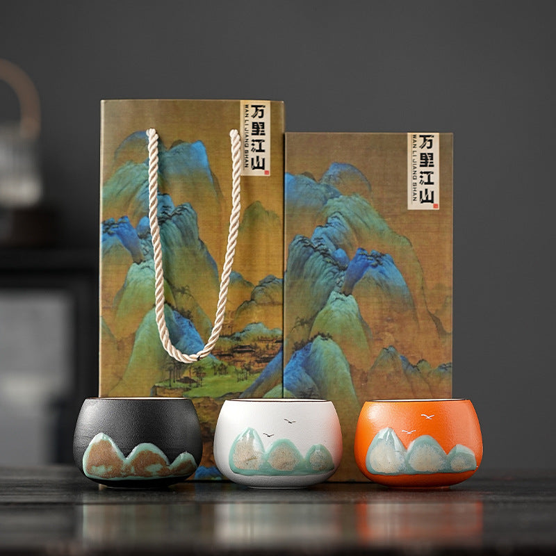 Tea Cup Ceramic Master Cup Personal Single Cup National Trend Forbidden City Cultural Creative Retro Hand-painted Tasting Cup Gift Box Set Souvenir