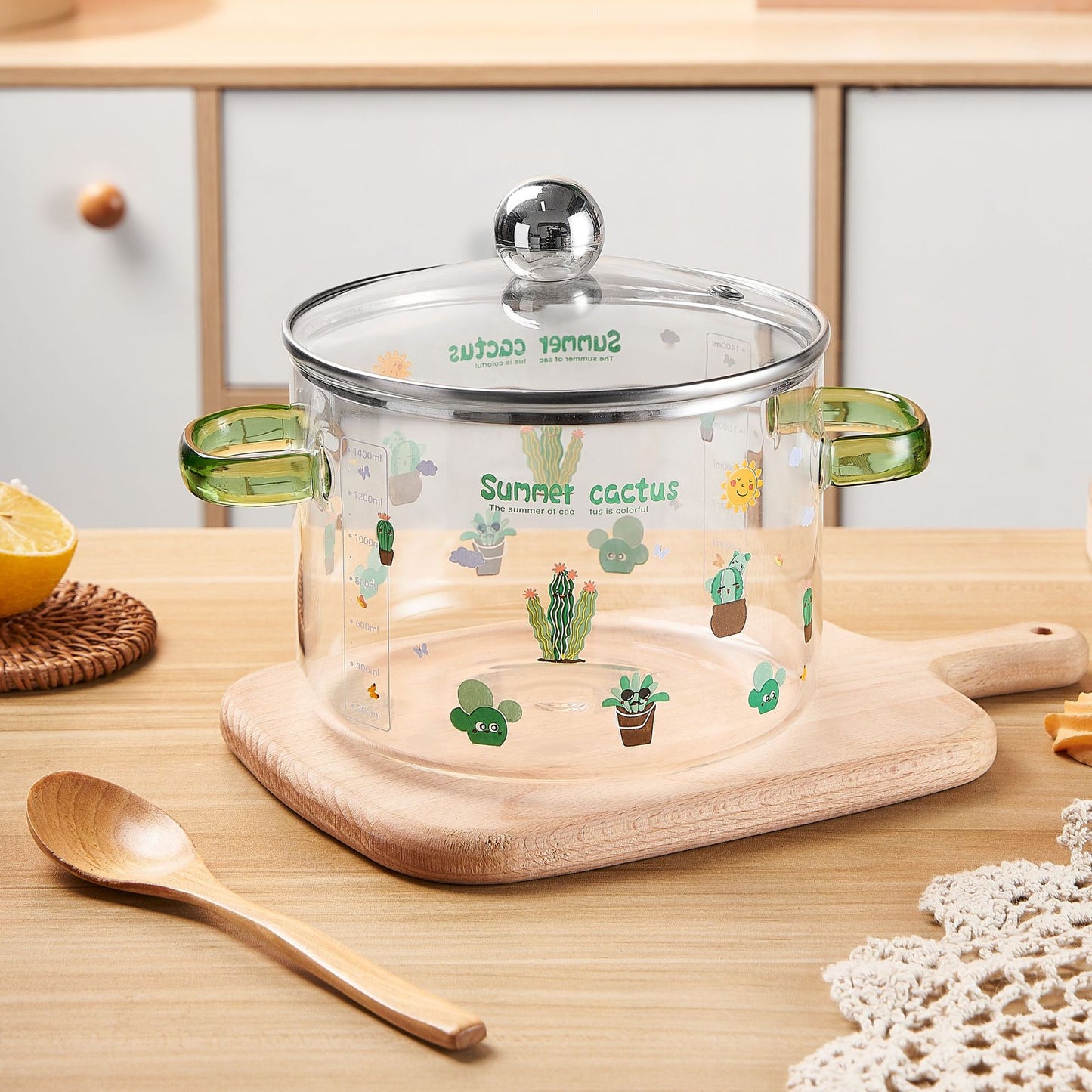 Creative Bear Double Ear Soup Pot Striped Pot Glass Transparent Health Pot Electric Ceramic Stove Heatable Instant Noodle Bowl Milk Pot