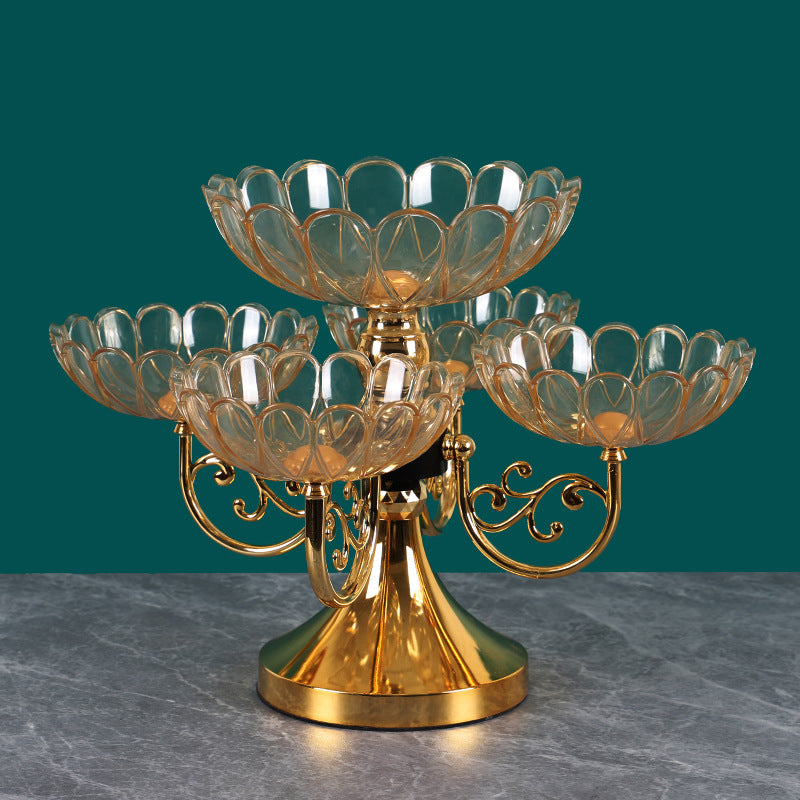 Fruit Plate Household Multi-layer Rotating Fruit Plate Living Room Fruit Plate European-style Light Luxury Crystal Plate Anti-Fall