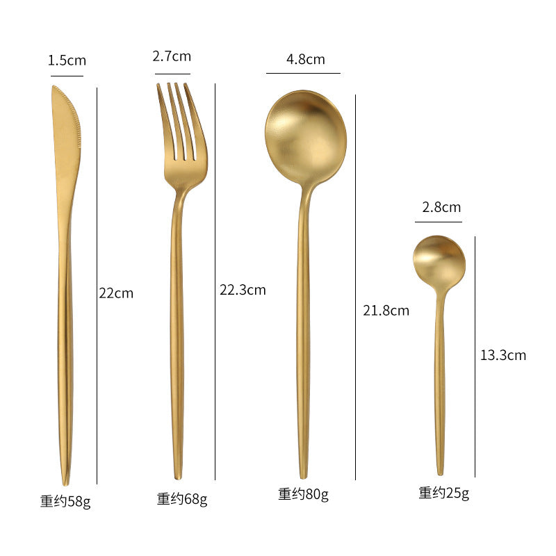 Cross-Border304Stainless Steel Portuguese Cutlery Set Knife Fork Spoon Round Handle Thick Western Cutlery Nordic Hotel Steak Knife
